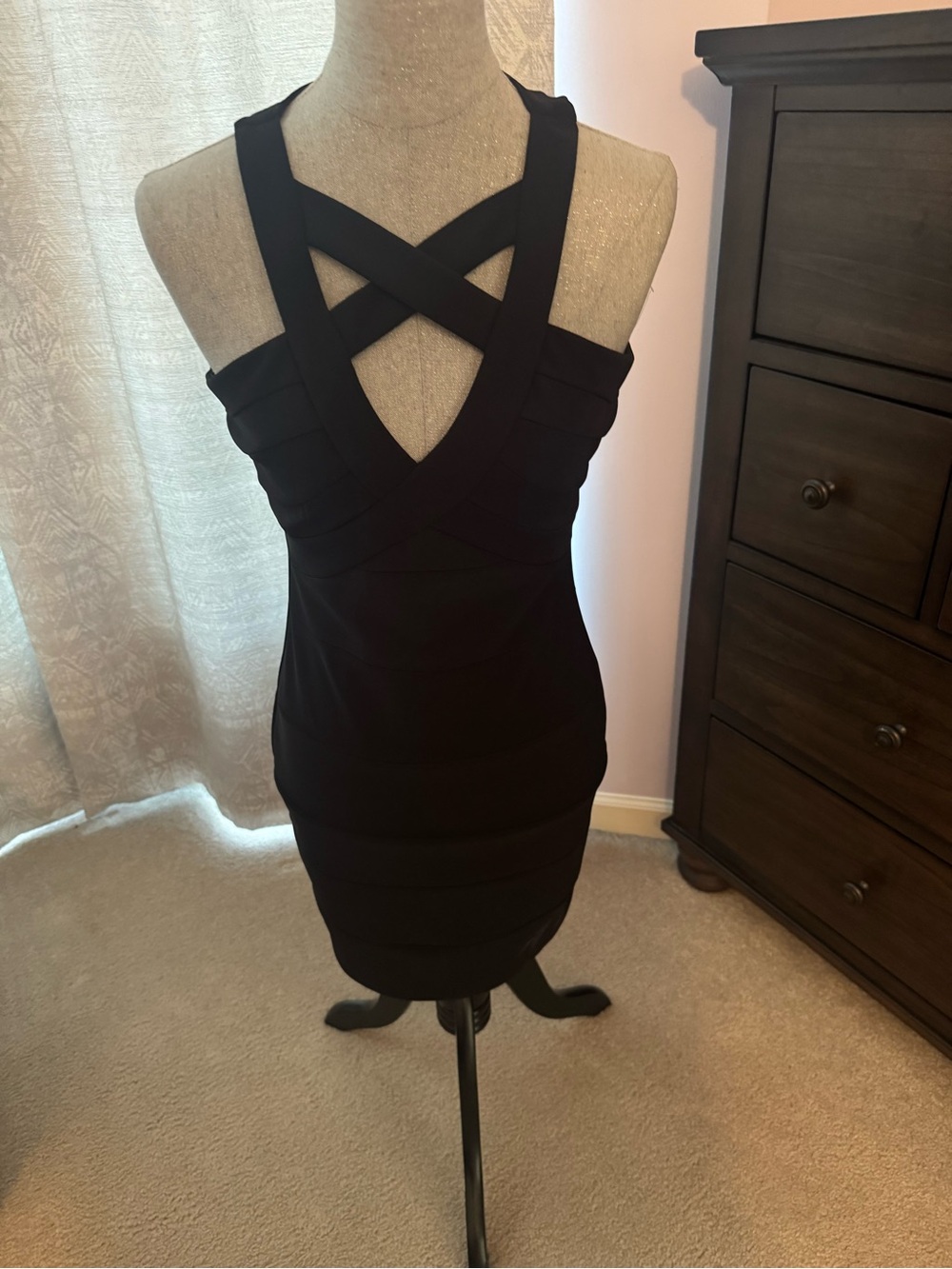 Crystal Doll Black Crisscross Bandage Mini Dress